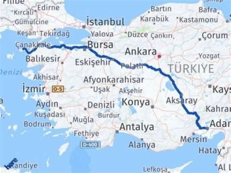 Adana çanakkale arası kaç kilometredir